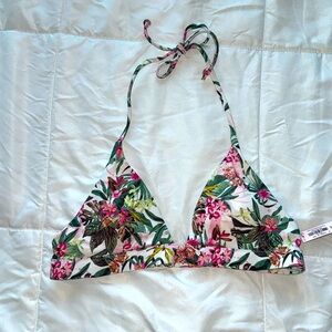 Victoria's Secret VS Triangle String Bikini Top White Tropical Floral size Small